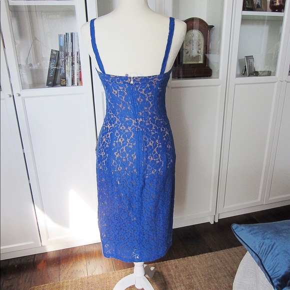 NWT Express Blue and Tan Lace strap Sheath Dress - Picture 8 of 8